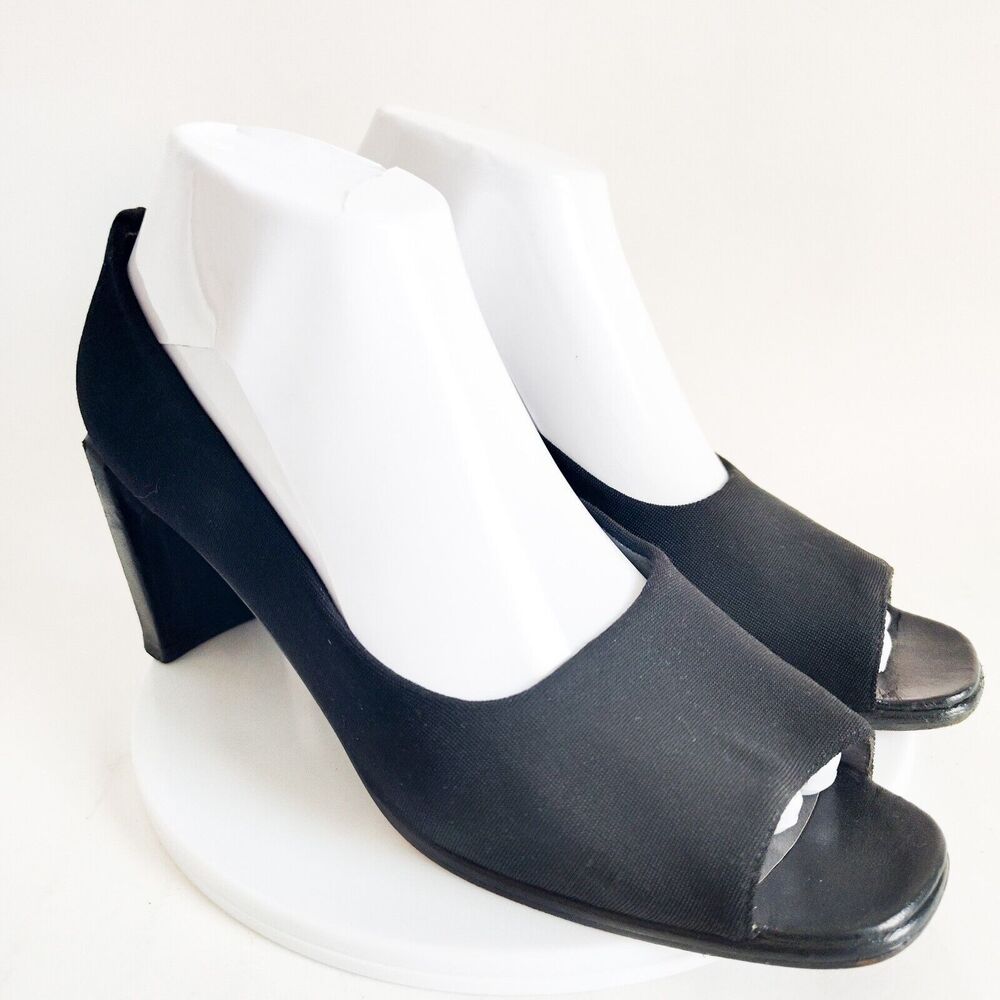 Stuart Weitzman Black Patent Leather Sole Open Toe Stiletto Heels 8.5 Sexy Pumps